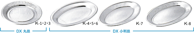 アルミ蒸着の小判型と丸型の皿